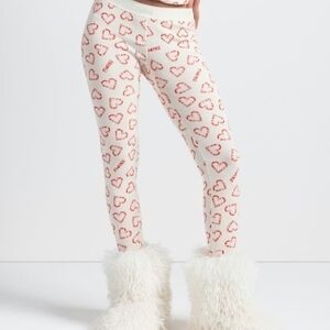 White Leggings with Red Heart Pattern a